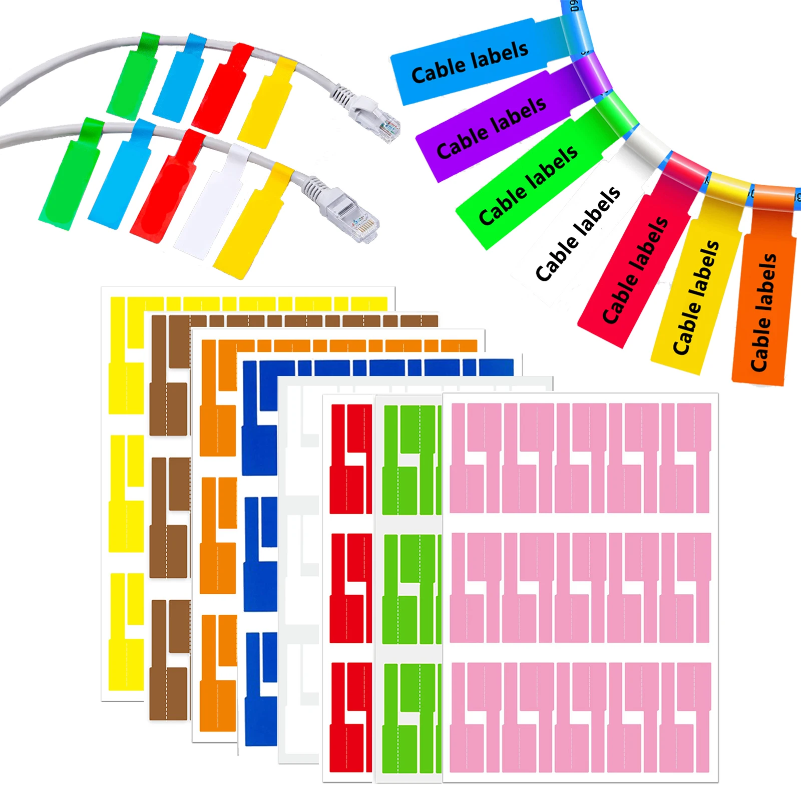 Label Printer - 240 Stück selbstklebende Kabeletiketten, bunte, wasserfeste